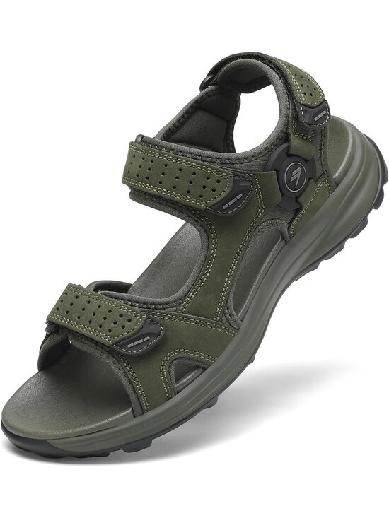 Men\'s Green Adjustable Strap Open Toe Leather Athletic Sport Hiking Sandal Shoes